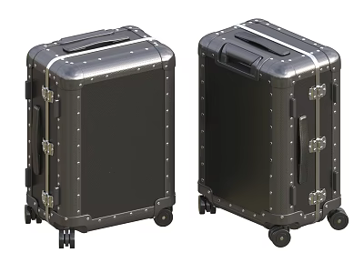 Durable Black Suitcase with Metal Frame Rivets and Rolling Wheels Design 3d model
