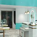 Modern SEAZ Jewelry Store Exterior With Turquoise White Facade And Glass Display Windows
