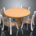 Round Wooden Dining Table Set With Four Striped Chairs And White Legs