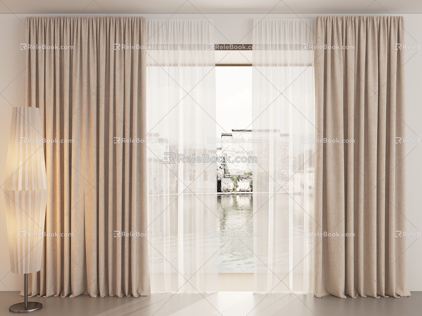 Curtain Cream Wind Curtain Silent Wind Curtain Living Room Curtain Bedroom Curtain Cloth Curtain Gauze Curtain 3d model