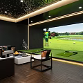Indoor Golf Simulator Interior With Large Screen Golf Course View And Hitting Mats 3d model