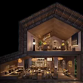 Wooden Two Floor Bar Interior Design With Warm Lighting Tables And Chairs