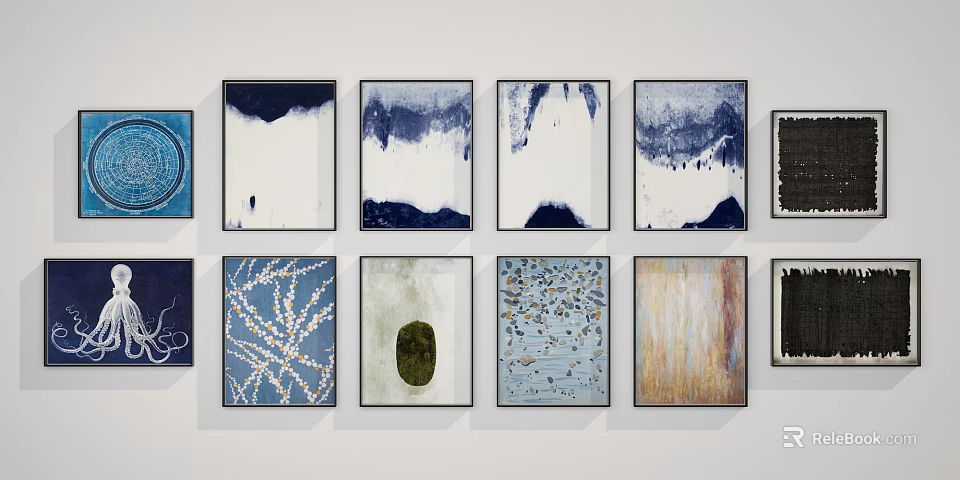 Abstract Paintings on Wall with Diverse Styles Patterns and Colorful Textures 3d model