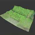 Small Courtyard Building With Wooden Bench Stone Path And Lush Green Foliage