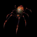 Fantasy Spider Creature Character With Ornate Red Black Patterns And Slender Legs