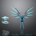 Futuristic Female Character With Blue Tech Inspired Wings And Spiral Object
