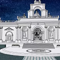 Ancient Architecture Featuring Dome Ornate Garden Fountains And Starry Sky