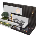 Modern Water Fountain Design with Small Waterfall Koi Fish Green Plants and Garden Wall Decor