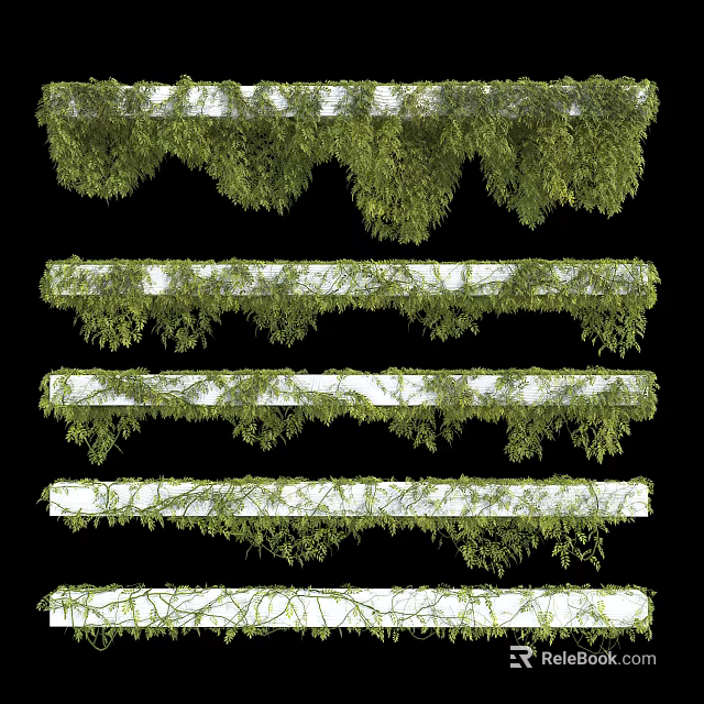 Lush Green Vines Covering White Decorative Strip Structures in Layered Arrangement 3d model 