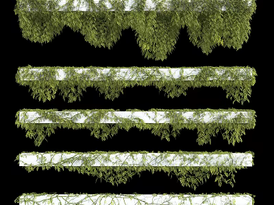 Lush Green Vines Covering White Decorative Strip Structures in Layered Arrangement 3d model