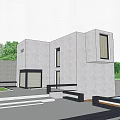 Modern Detached Villa With White Exterior Geometric Design And Lawn Terrace
