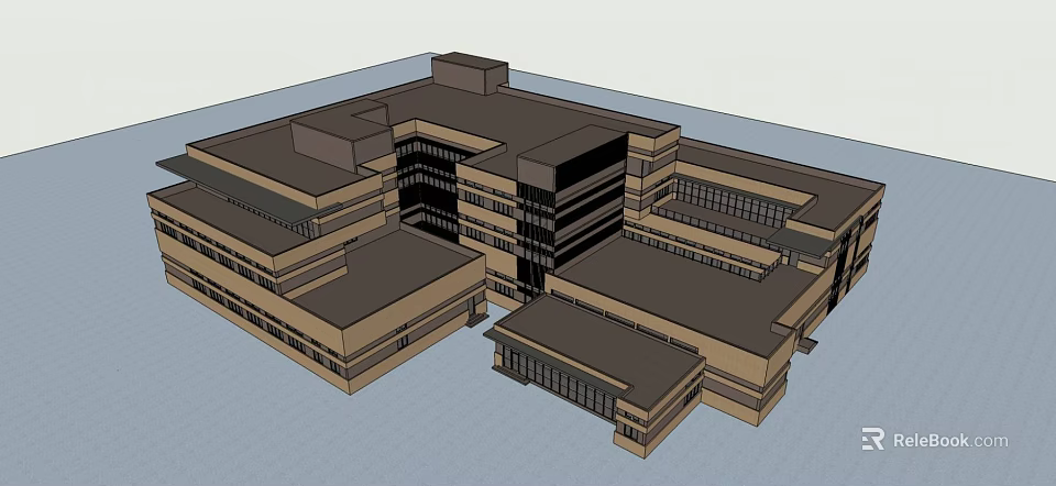 Modern Multi Story Building Complex With Connected Blocks And Flat Roof Design 3d model