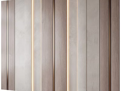 Modern Vertical Wooden Panel Wall With Neutral Tones And Integrated Light Strips 3d model
