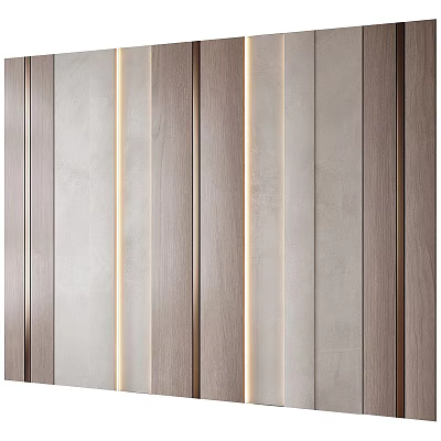Modern Vertical Wooden Panel Wall With Neutral Tones And Integrated Light Strips 3d model