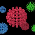 Advanced Medical Device Visualizing Red Blue Virus Structure Details on Blue Background 3d model