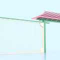 Green Framed Event Gate With Red Roof And White Grille Structure