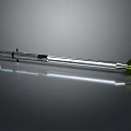 Silver Long Shiny Metal Weapon with Green Component and Spear Like Design
