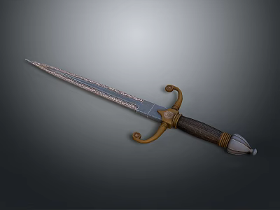 Decorative Historical Sword With Ornate Blade Golden Hilt And Leather Wrapped Handle 3d model