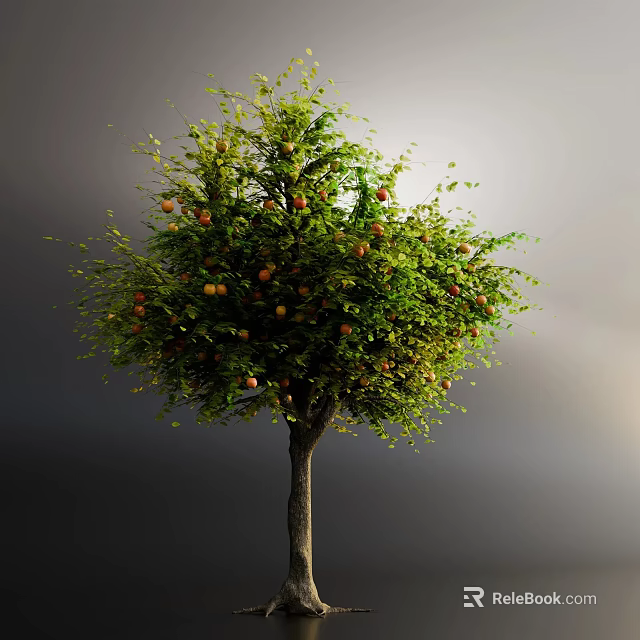 Lush Green Leafy Tree With Vibrant Orange Fruits And Thick Branches 3d model 