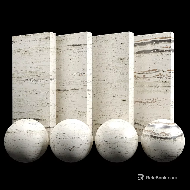 White Marble Components With Natural Texture Slab And Sphere Shapes For Interior Design 3d model