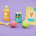 Healthy Pet Food Collection Featuring Green Cat Food Can Dog Bone Treats And Yellow Package