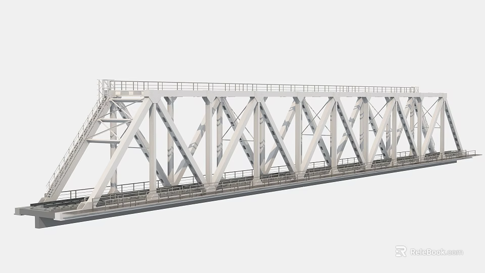 Steel Truss Bridge Structure For Road Infrastructure With Metal Railings And Framework 3d model 
