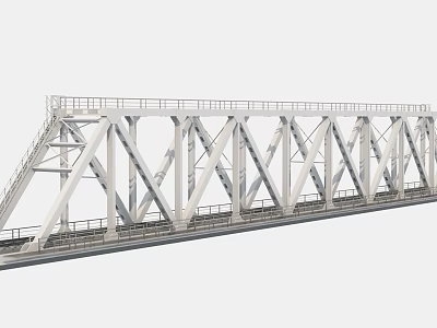 Steel Truss Bridge Structure For Road Infrastructure With Metal Railings And Framework 3d model