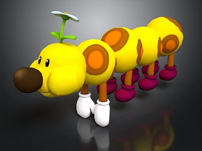 Yellow Caterpillar Shaped Daily Life Item With Orange Spots Small Flower And White Glove Feet 3d model