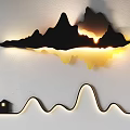 Modern Mountain Shape Wall Lamp With Wave Pattern House Silhouette And Warm Glow 3d model