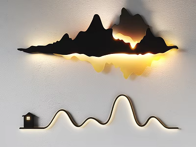 Modern Mountain Shape Wall Lamp With Wave Pattern House Silhouette And Warm Glow 3d model