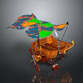 Colorful Plaid Fabric Covered Wooden Craft Model With Red Wheels And Decorative Frame