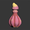 Elegant Pink Perfume Bottle With Gold Decorative Accents And Curved Design Details