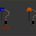 Vintage Style Table Lamps With Green Red Blue Orange Shades And Metal Bases