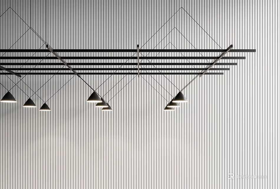 Modern Linear Pendant Light With Black Metal Structure And Cone Shades For Interior Design 3d model 