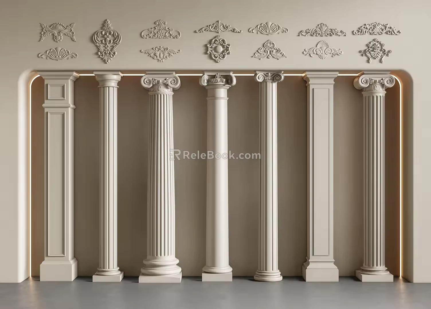 European style column Roman column plaster line carved 3d model