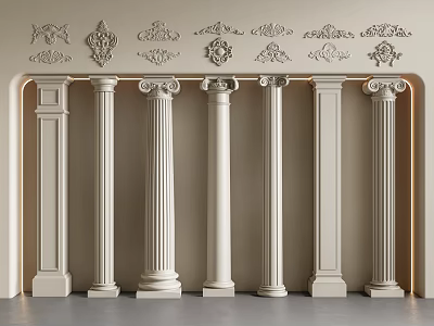 Classic Roman Columns With Decorative Carvings And Various Architectural Designs 3d model