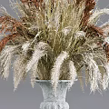Gray Ornate Vase With Dried Brown And White Pampas Grass Arrangement
