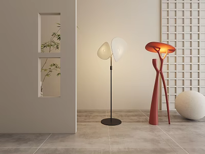 Stylish Floor Lamps In Modern Minimalist Interior Space 3d model