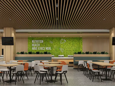 Nutrition Research Service Model Interior With Green Living Wall Wooden Ceiling And Tables 3d model