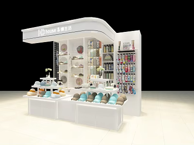MINISO Store With White Interior Open Shelves Hats Accessories And Cosmetics 3d model