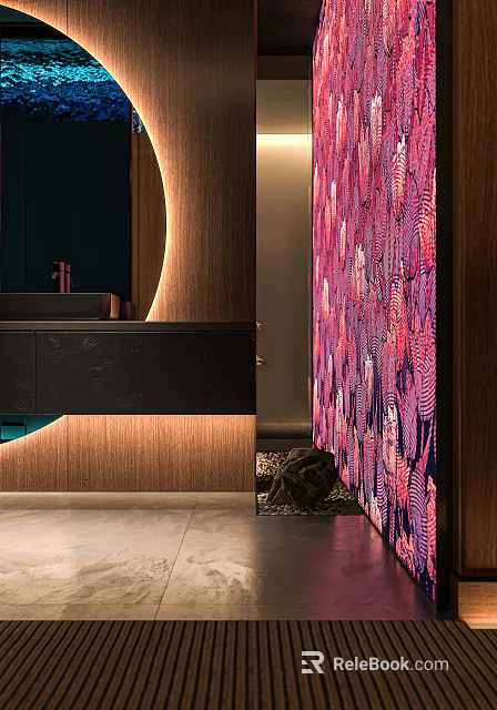 Luxury Hotel Bathroom Interior Design With Modern Countertop Decorative Wall And Soft Lighting 3d model 