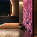 Luxury Hotel Bathroom Interior Design With Modern Countertop Decorative Wall And Soft Lighting