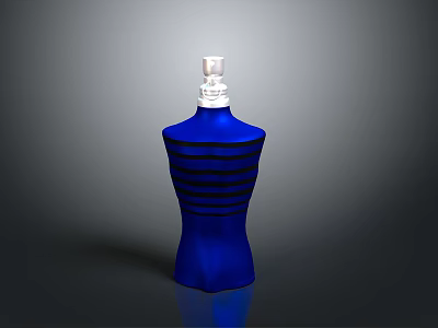 Elegant Blue Perfume Bottle With Black Stripes And Silver Cap Design 3d model