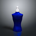 Elegant Blue Perfume Bottle With Black Stripes And Silver Cap Design