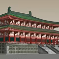 Traditional Ancient Chinese Architecture With Multi Tiered Green Tiled Roof Red Pillars And Stone Steps