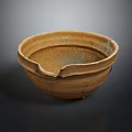 Vintage Style Handcrafted Brown Ceramic Tableware Bowl with Handles Textured Surface on Dark Background