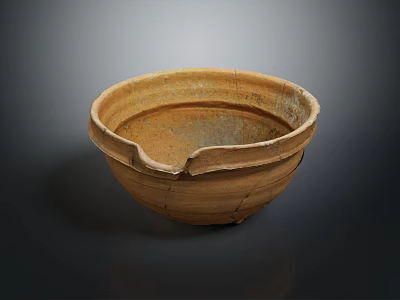 Vintage Style Handcrafted Brown Ceramic Tableware Bowl with Handles Textured Surface on Dark Background 3d model