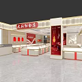 Dahong Gold Store Interior Featuring Luxury Jewelry Display Counters Red Decorations And Elegant Lighting