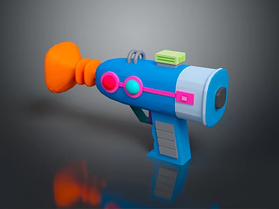 Colorful Sci Fi Toy Weapon Gun With Blue Body Orange Muzzle Pink Button Green Block Design 3d model