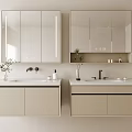 Sleek Modern Bathroom Combination Featuring Double Vanity Mirror Cabinets And Functional Storage Design 3d model